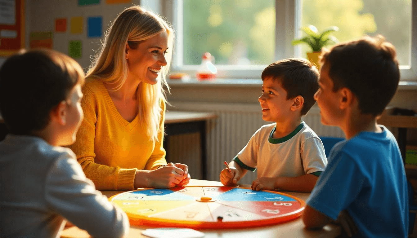 Colorful spin the wheel classroom game, PickWheel in use for questions and learning